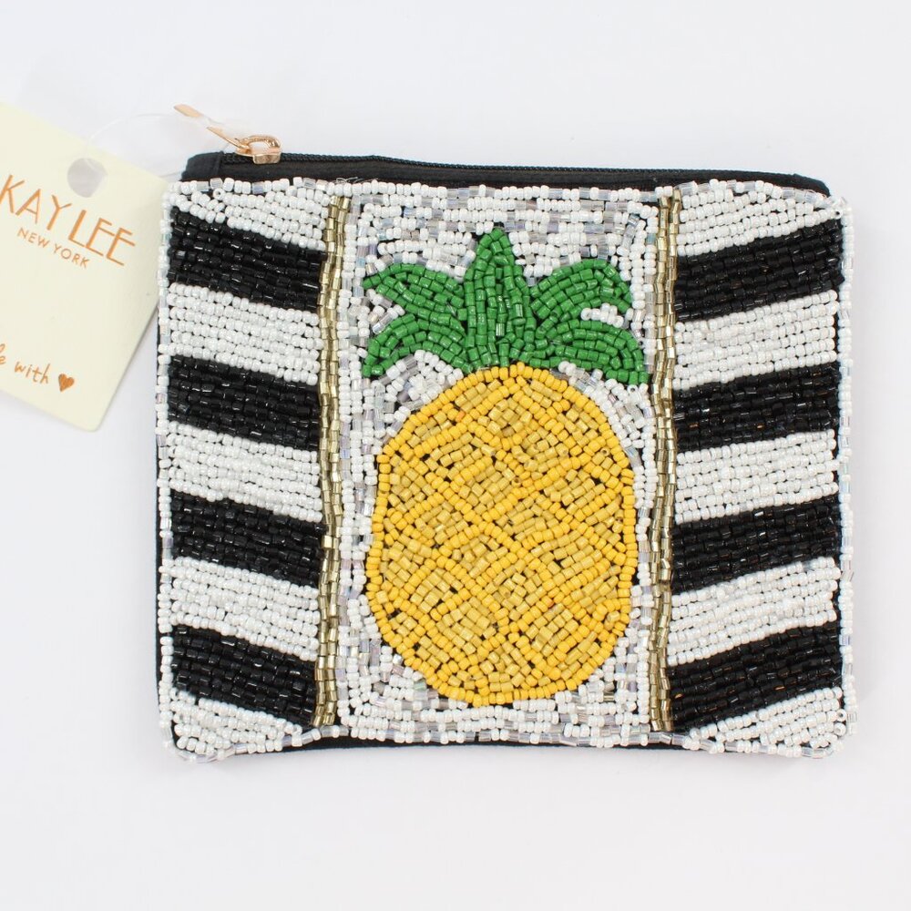 Kay Lee New York Yellow Pineapple Beaded Coin Purse/Cosmetic Bag NWT Made❤️India
